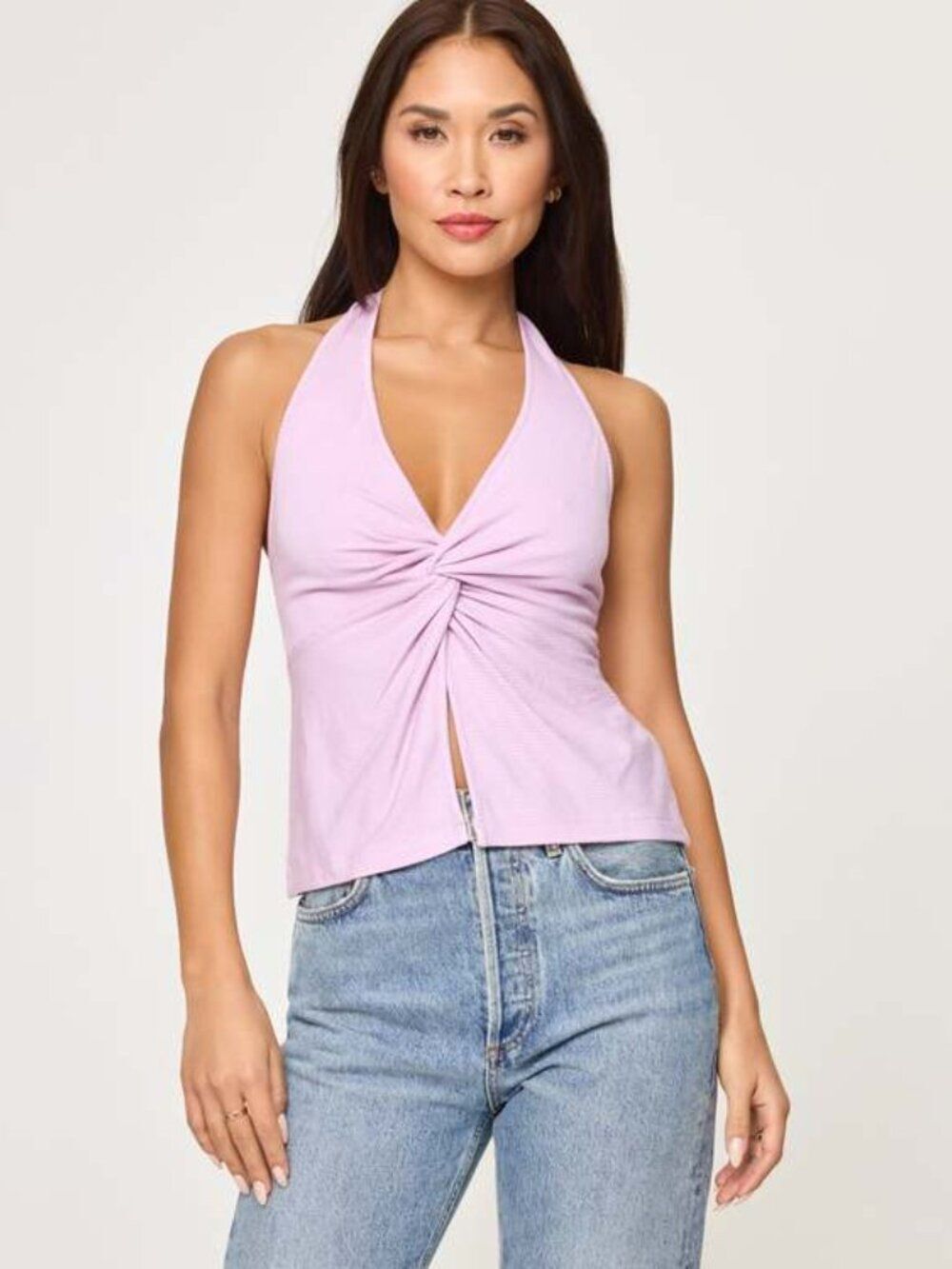 l*space Ribbed Twist Front Halter Top Lilac Size S